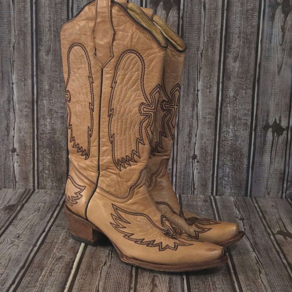 Sz 6.5 M Womens Circle G by Corral Angel Wings Cross Tan Leather Western Boots